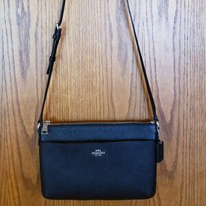 Coach Women's Journal Crossbody Slim Black Crossgrain Leather Bag NWOT